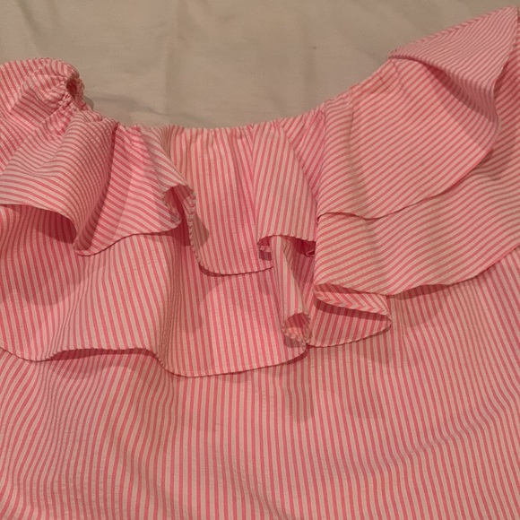 Lilly Pulitzer pink and white striped one shoulder shirt - Picture 3 of 5